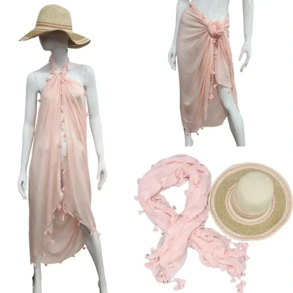 Quagga Greenleaf Floppy Beach Hat w/Matching Swimsuit Sarong Sunset OS